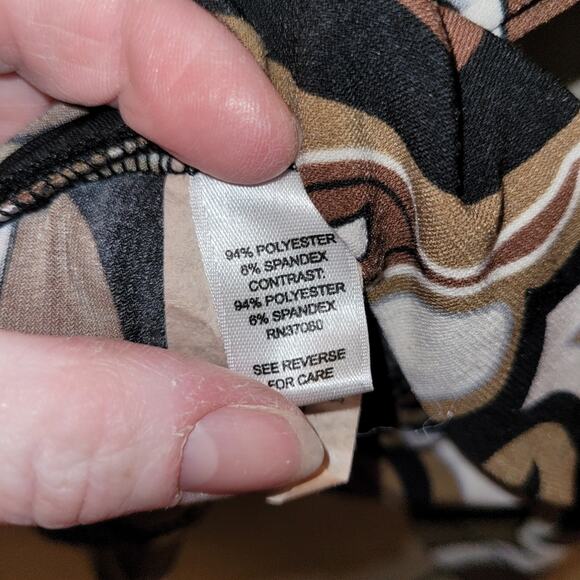 Vintage Y2K Abstract Floral Brown Top Blouse Buckle Front Detail Size L Cato - Picture 5 of 9